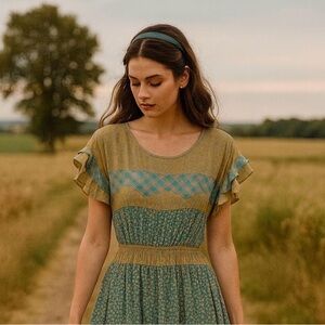 Elegant Green and Blue Women's Dress